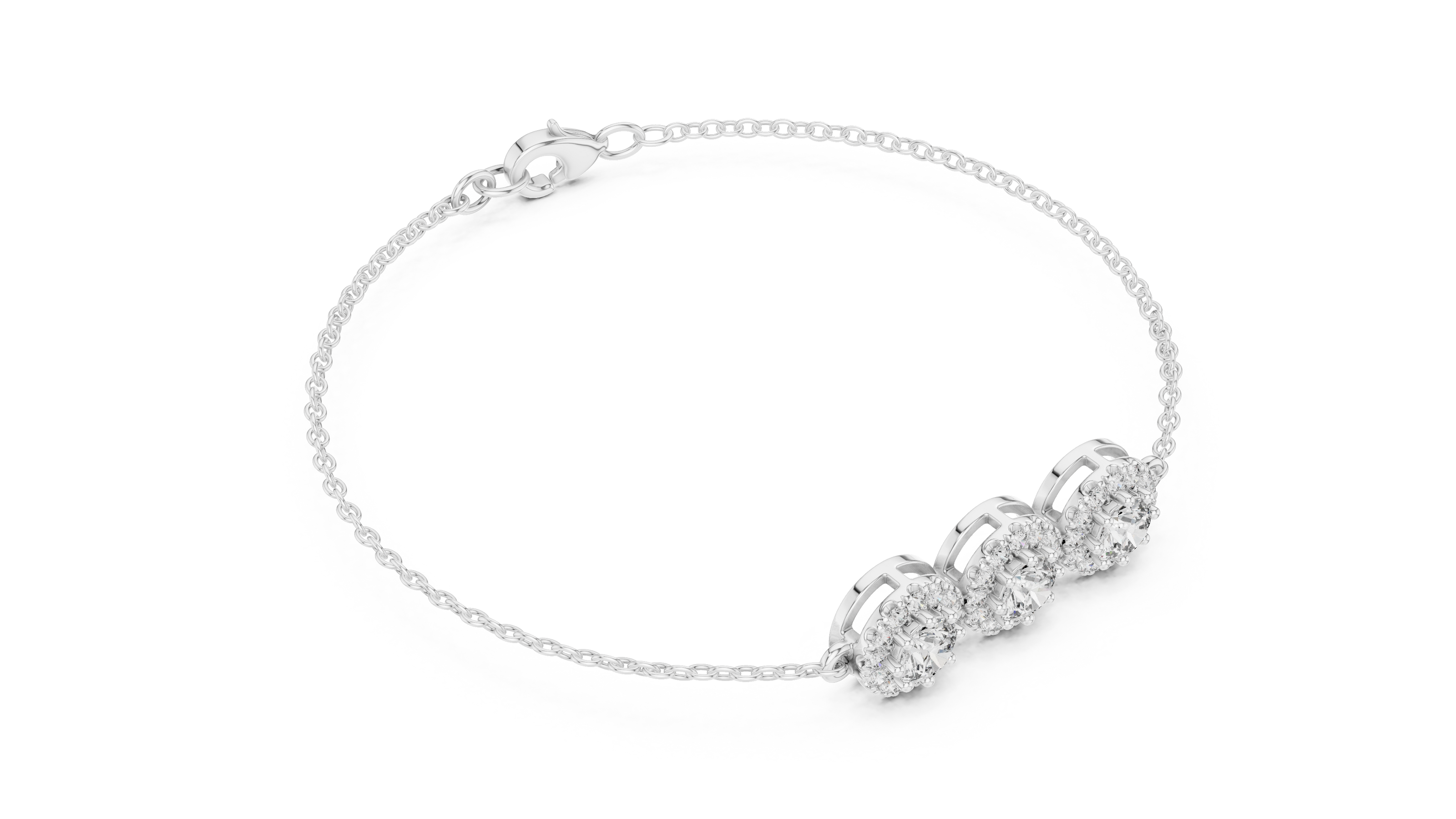 Vintage halo style lab grown diamond bracelet connector with round center diamonds and halo detailing in yellow white and rose gold
