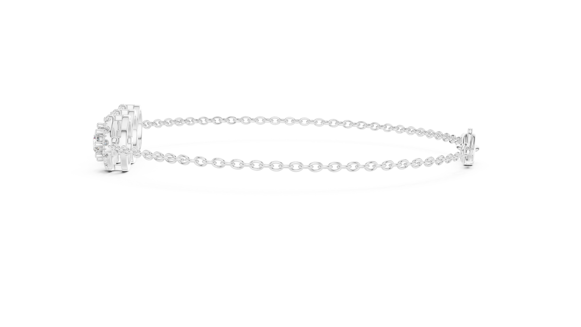Vintage halo style lab grown diamond bracelet connector with round center diamonds and halo detailing in yellow white and rose gold