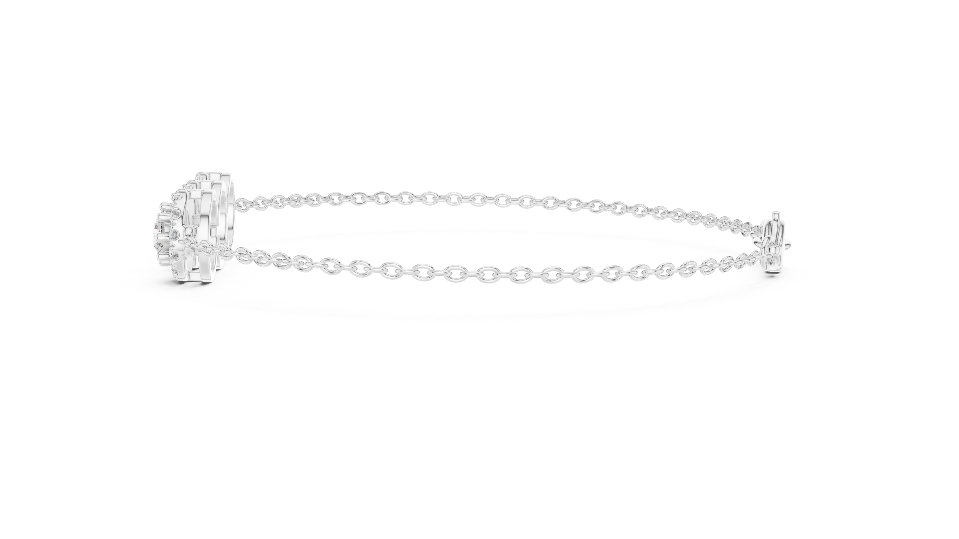 Vintage halo style lab grown diamond bracelet connector with round center diamonds and halo detailing in yellow white and rose gold