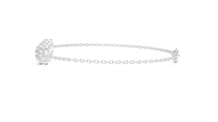 Vintage halo style lab grown diamond bracelet connector with round center diamonds and halo detailing in yellow white and rose gold