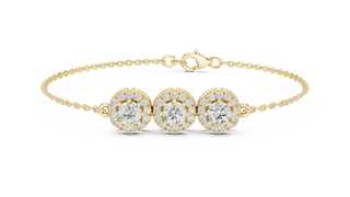 Round Halo Diamond Station Bracelet in Yellow Gold