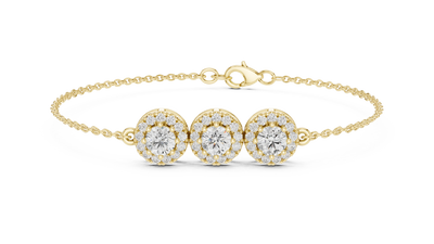 Round Halo Diamond Station Bracelet in Yellow Gold