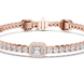Emerald cut halo lab grown diamond tennis bracelet with round diamond detailing in yellow white and rose gold