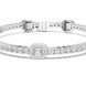 Emerald cut halo lab grown diamond tennis bracelet with round diamond detailing in yellow white and rose gold