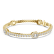 Emerald cut halo lab grown diamond tennis bracelet with round diamond detailing in yellow white and rose gold