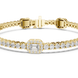 Emerald cut halo lab grown diamond tennis bracelet with round diamond detailing in yellow white and rose gold