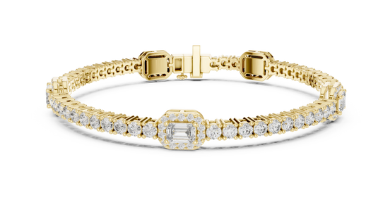 Round Halo Diamond Trio Bracelet in Yellow Gold