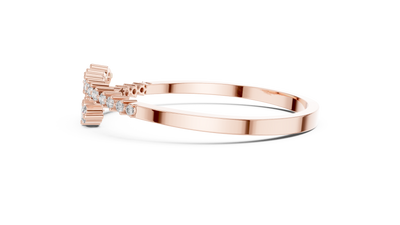 Graduated round lab grown diamond open cuff bracelet with flowing diamond design in yellow white and rose gold