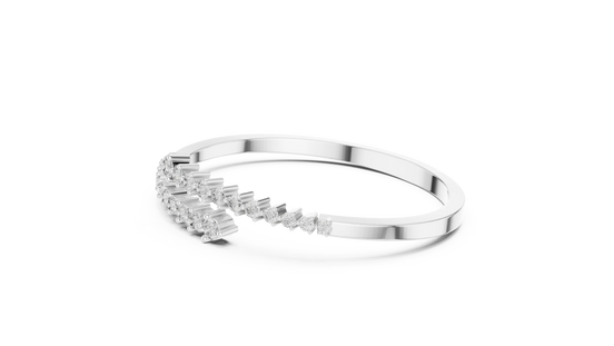 Diamond Cascade Open Cuff Bangle in White Gold