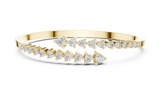 Diamond Cascade Open Cuff Bangle in Yellow Gold