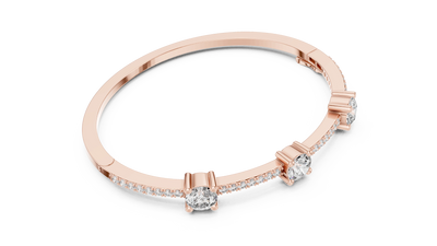 Three Stone Diamond Open Cuff Bangle in Rose Gold