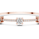 Elegant three stone round diamond bangle bracelet in gold with pavé accent diamonds by Signora Jewels