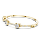 Elegant three stone round diamond bangle bracelet in gold with pavé accent diamonds by Signora Jewels