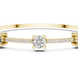 Elegant three stone round diamond bangle bracelet in gold with pavé accent diamonds by Signora Jewels