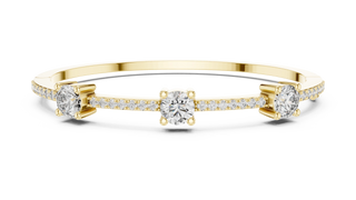 Three Stone Diamond Open Cuff Bangle in Yellow Gold