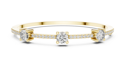 Three Stone Diamond Open Cuff Bangle in Yellow Gold