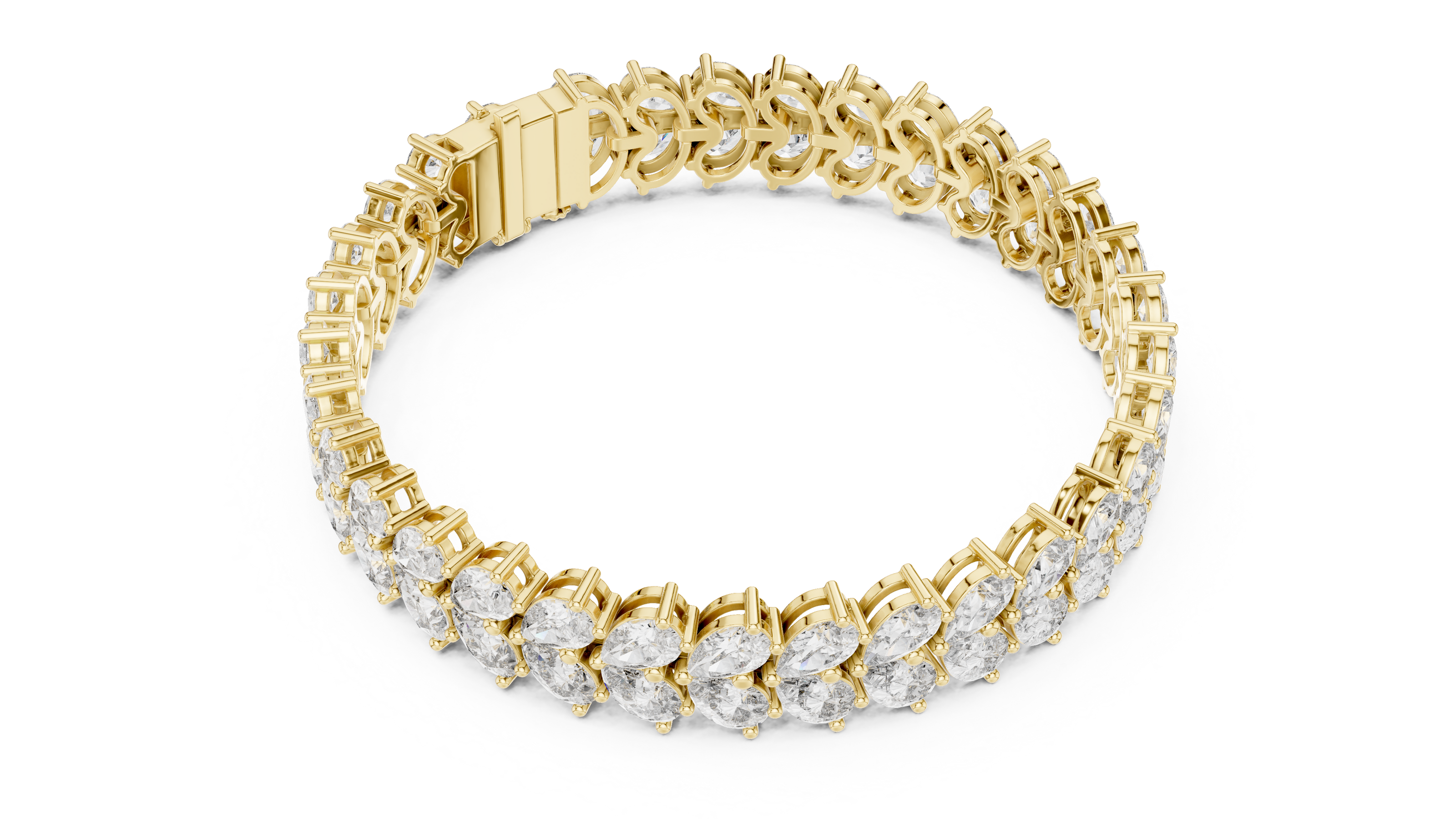 Luxury pear shape diamond tennis bracelet in gold with brilliant lab grown diamonds by Signora Jewels