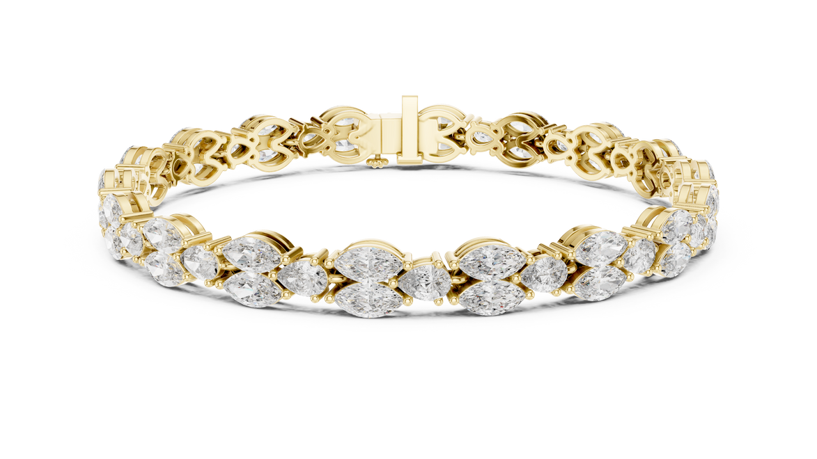 Luxury marquise and pear diamond tennis bracelet in gold with lab grown diamonds by Signora Jewels