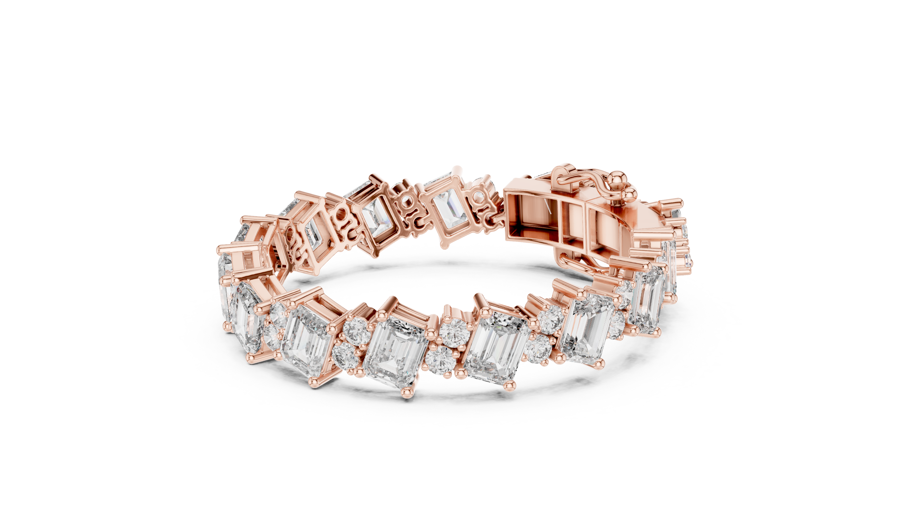 Luxury emerald cut diamond tennis bracelet in gold with round accent diamonds by Signora Jewels