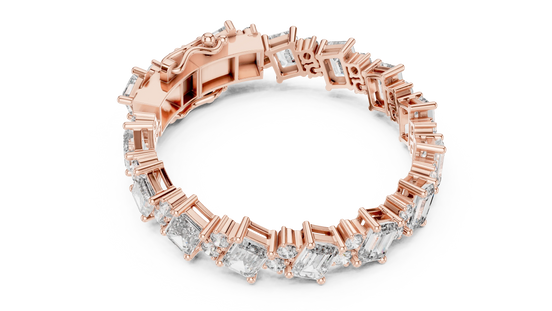 Emerald Cut & Round Diamond Tennis Bracelet in Rose Gold