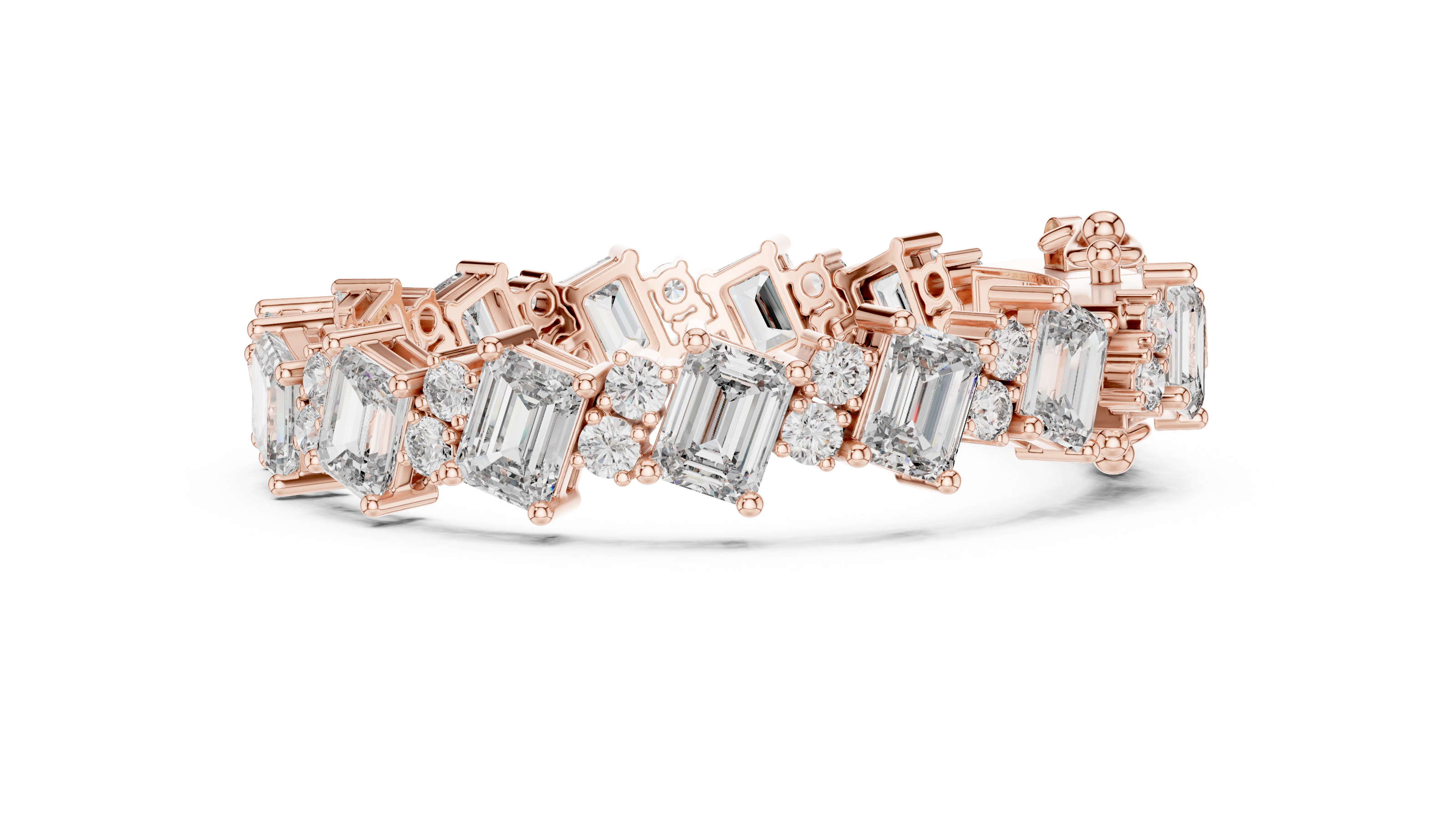 Luxury emerald cut diamond tennis bracelet in gold with round accent diamonds by Signora Jewels