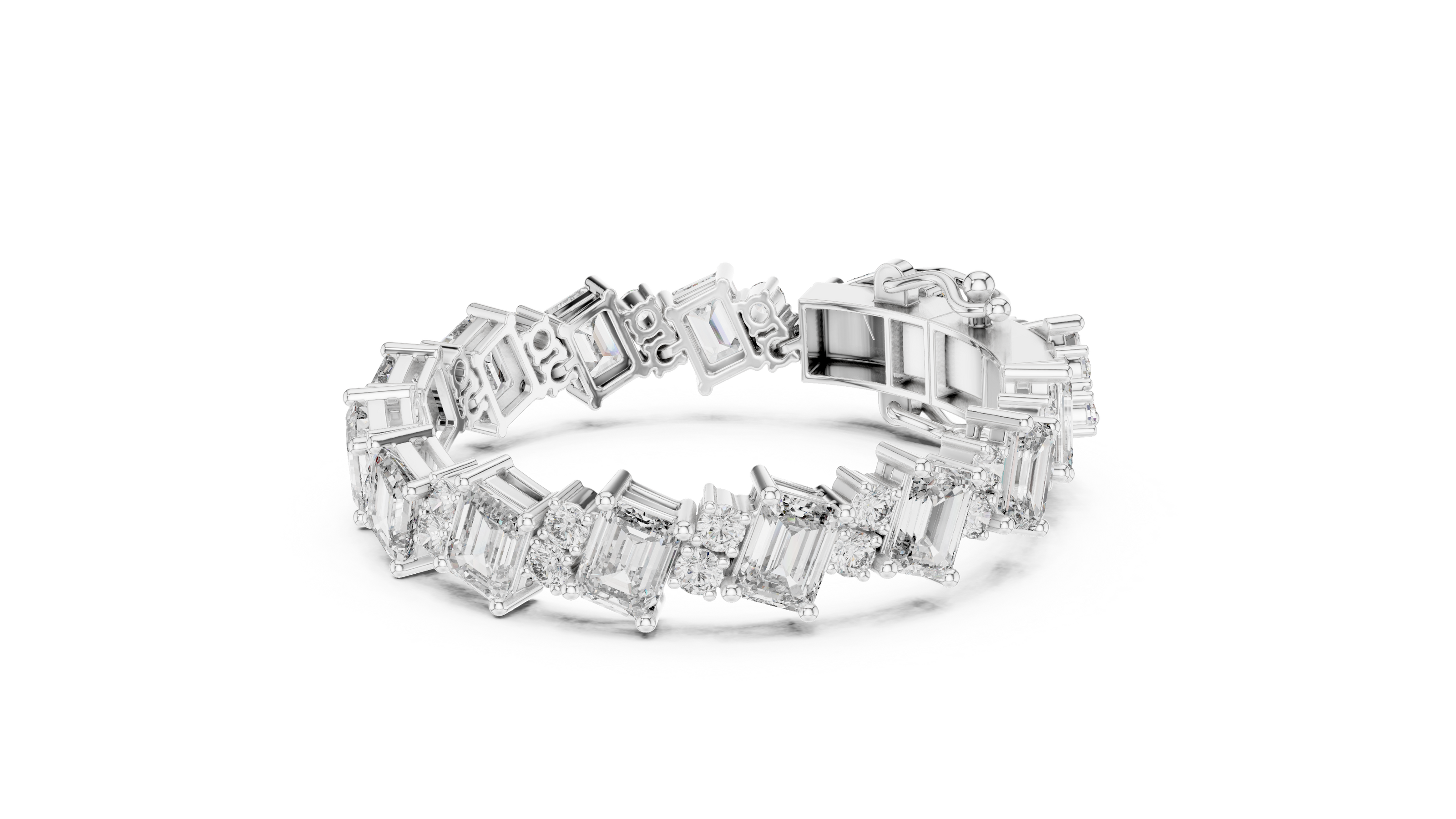 Luxury emerald cut diamond tennis bracelet in gold with round accent diamonds by Signora Jewels