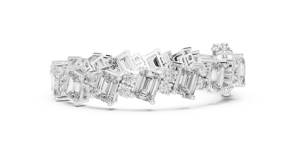Luxury emerald cut diamond tennis bracelet in gold with round accent diamonds by Signora Jewels
