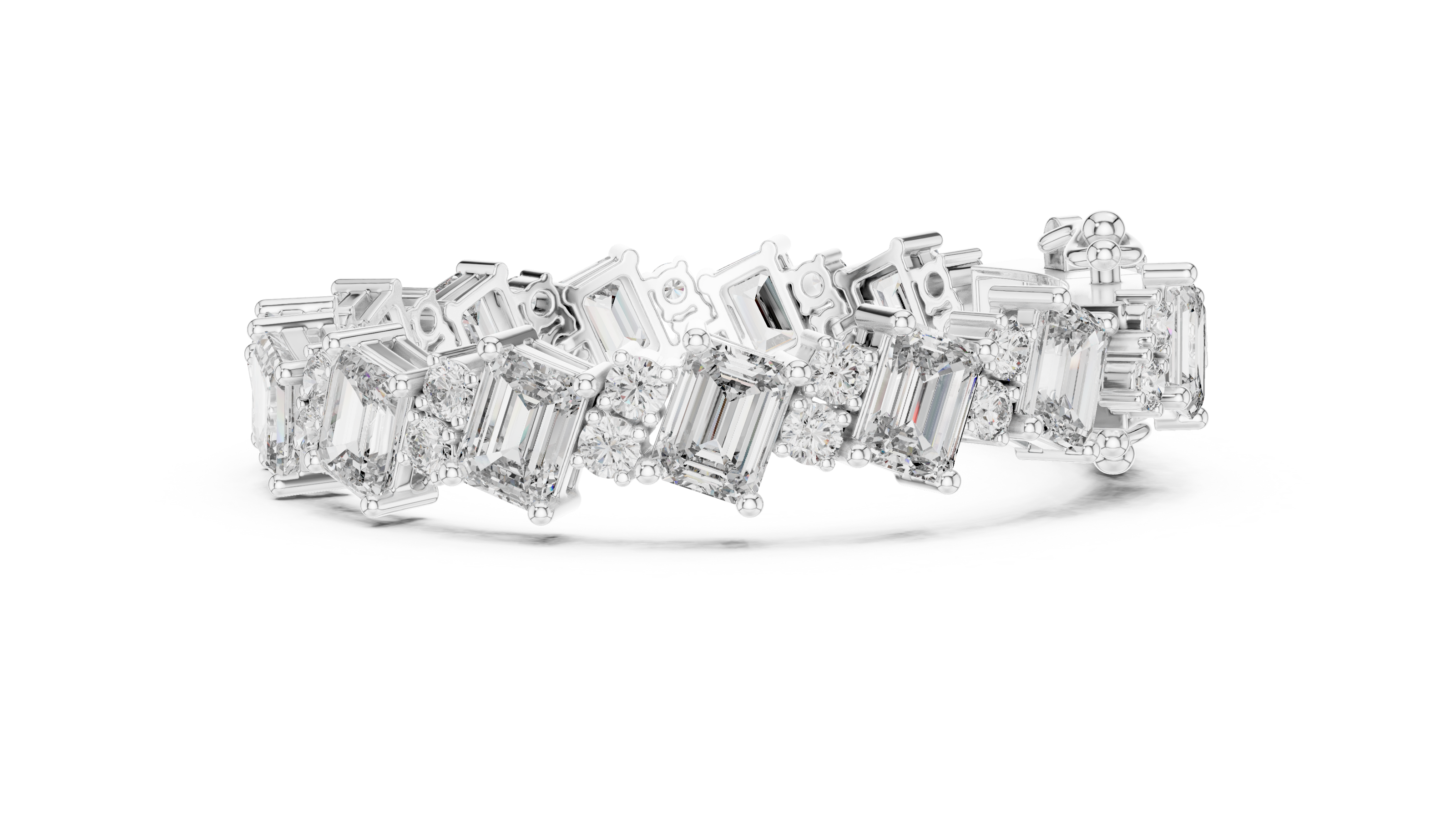Luxury emerald cut diamond tennis bracelet in gold with round accent diamonds by Signora Jewels