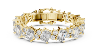 Emerald Cut & Round Diamond Tennis Bracelet in Yellow Gold