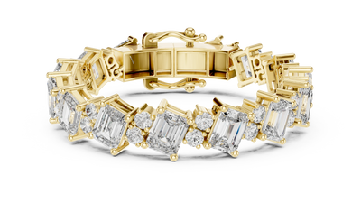 Emerald Cut & Round Diamond Tennis Bracelet in Yellow Gold
