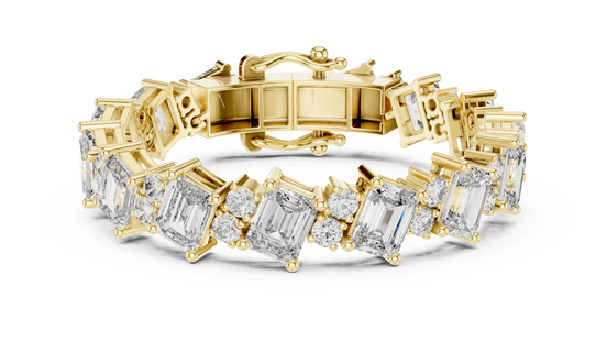 Emerald Cut & Round Diamond Tennis Bracelet in Yellow Gold