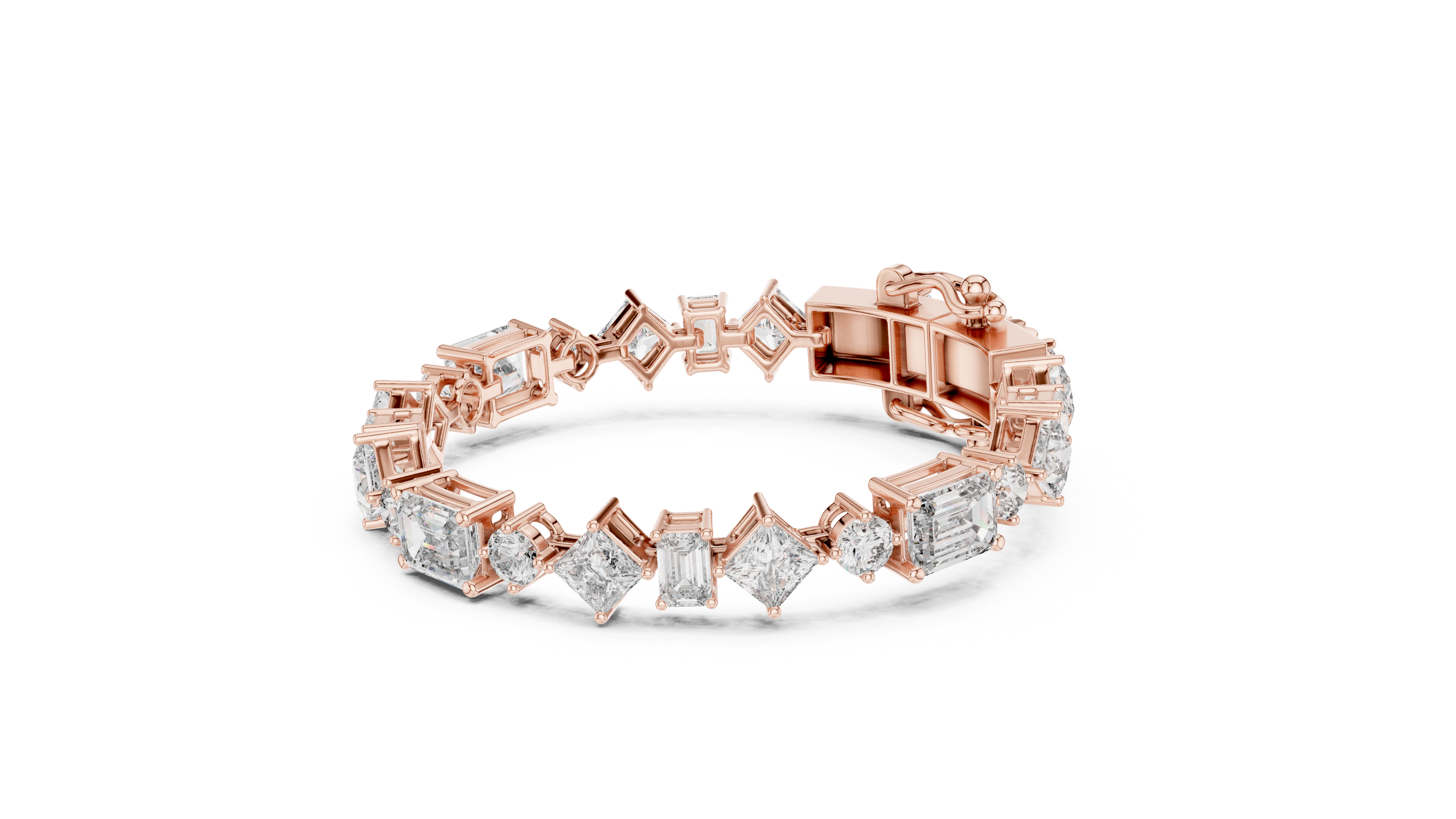 Luxury mixed shape diamond tennis bracelet in gold with emerald, princess, and round lab grown diamonds by Signora Jewels