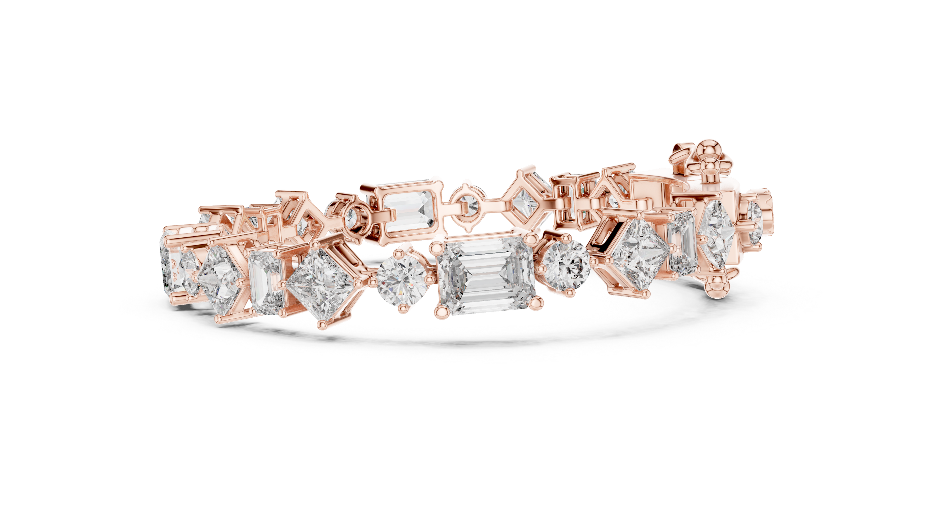 Luxury mixed shape diamond tennis bracelet in gold with emerald, princess, and round lab grown diamonds by Signora Jewels