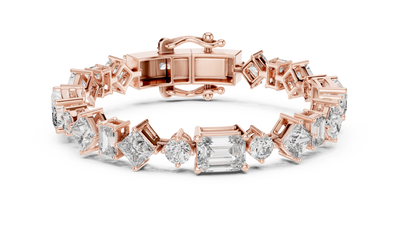 Luxury mixed shape diamond tennis bracelet in gold with emerald, princess, and round lab grown diamonds by Signora Jewels