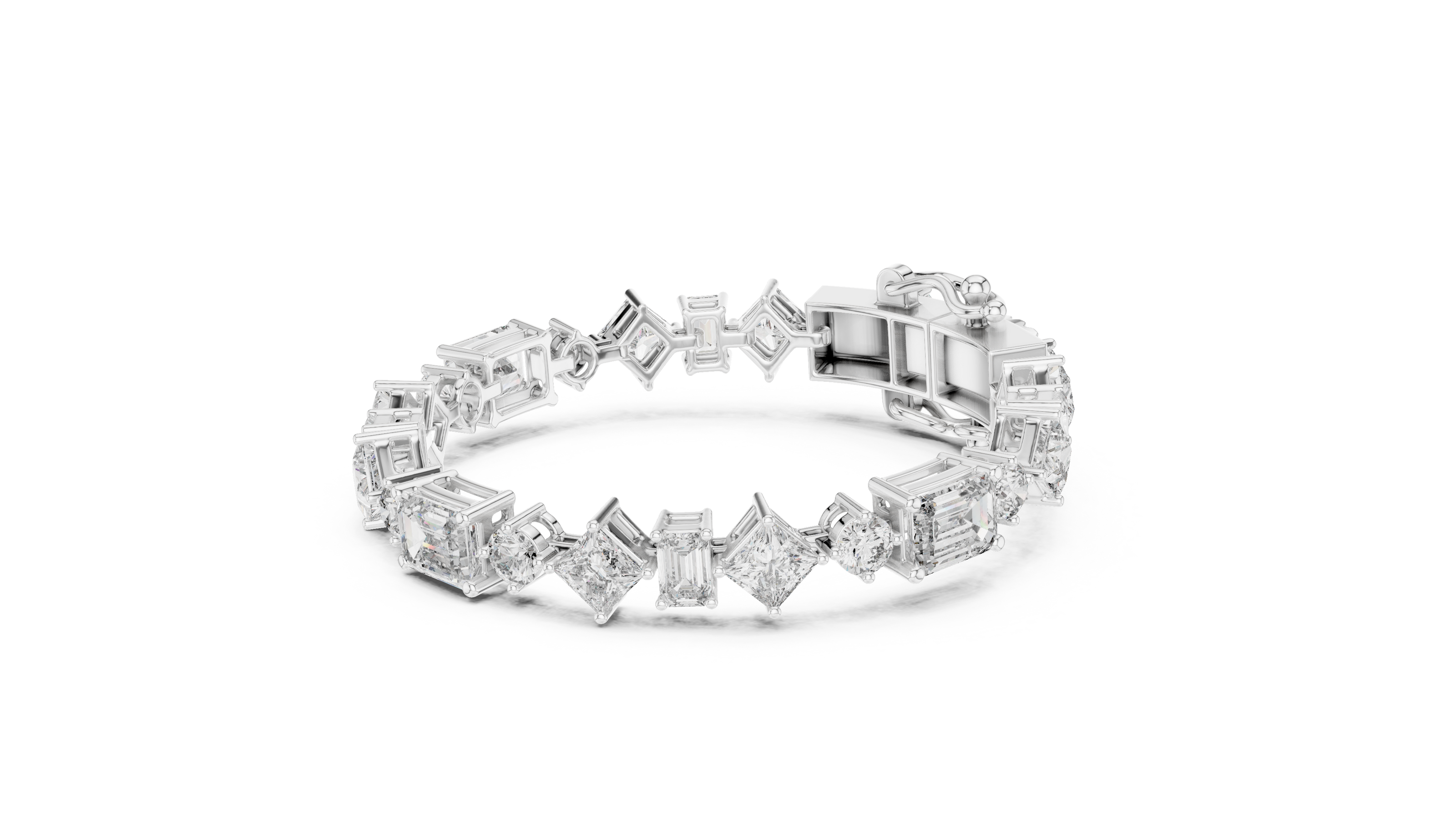 Luxury mixed shape diamond tennis bracelet in gold with emerald, princess, and round lab grown diamonds by Signora Jewels