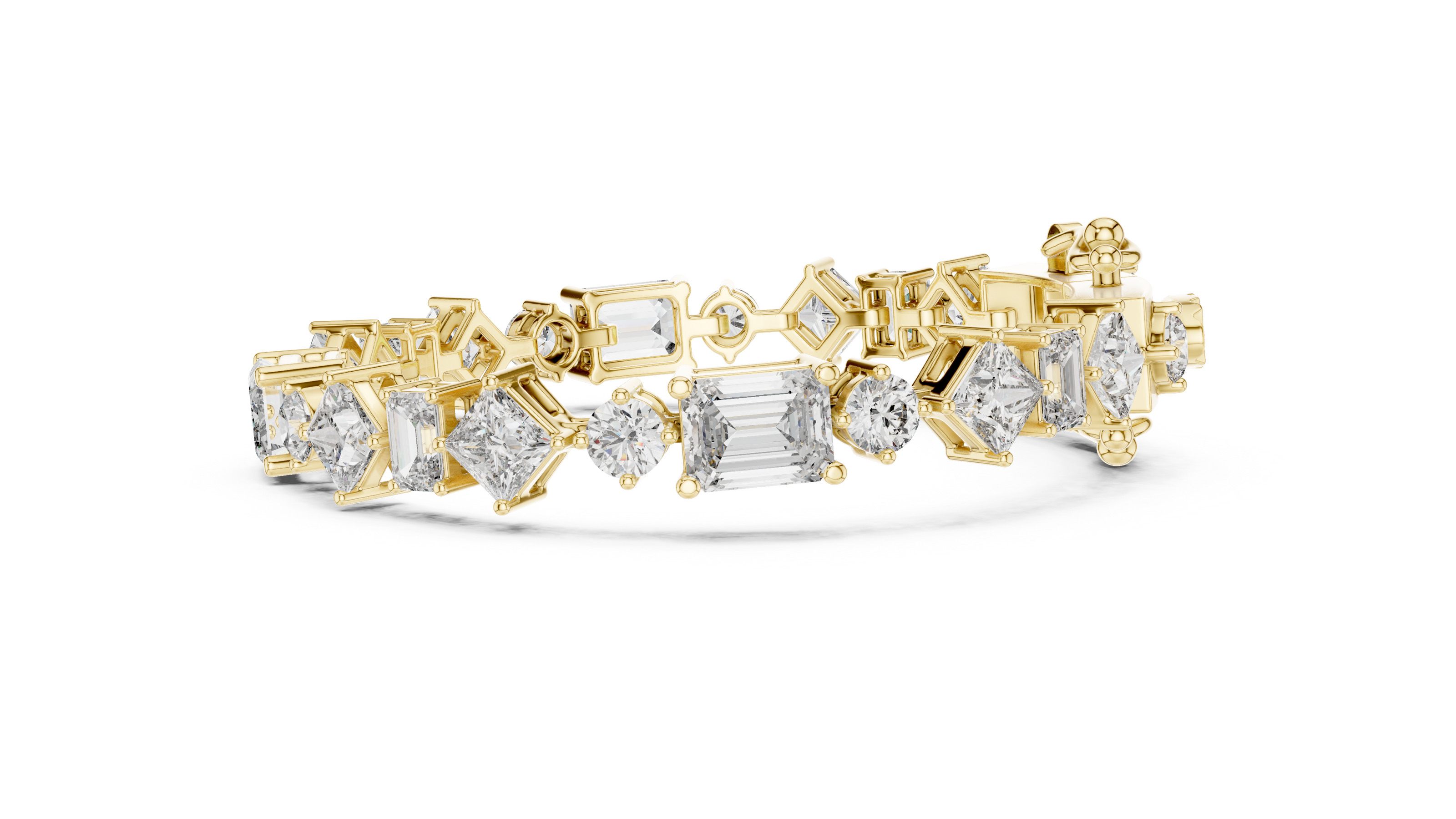 Luxury mixed shape diamond tennis bracelet in gold with emerald, princess, and round lab grown diamonds by Signora Jewels