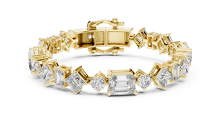 Emerald Cut & Round Diamond Tennis Bracelet in Yellow Gold
