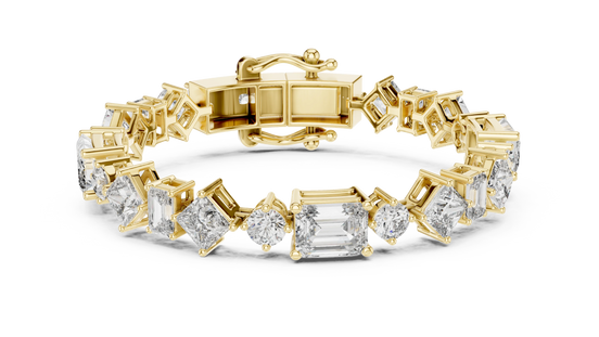 Emerald Cut & Round Diamond Tennis Bracelet in Yellow Gold
