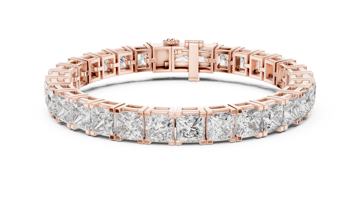 Luxury princess cut diamond tennis bracelet in gold with lab grown diamonds by Signora Jewels