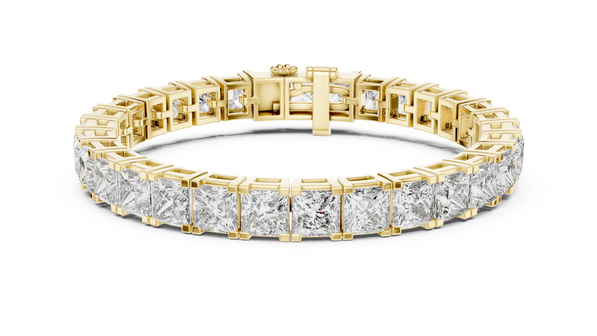 Luxury princess cut diamond tennis bracelet in gold with lab grown diamonds by Signora Jewels