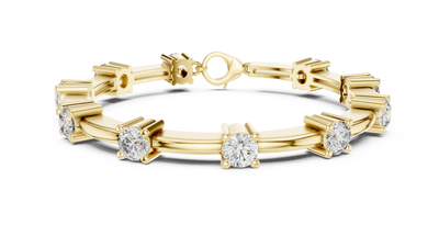 Round Diamond Station Tennis Bracelet in Yellow Gold
