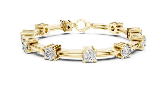 Round Diamond Station Tennis Bracelet in Yellow Gold
