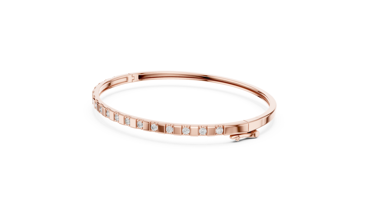 Minimal round diamond bangle bracelet in gold with delicate lab grown diamonds by Signora Jewels