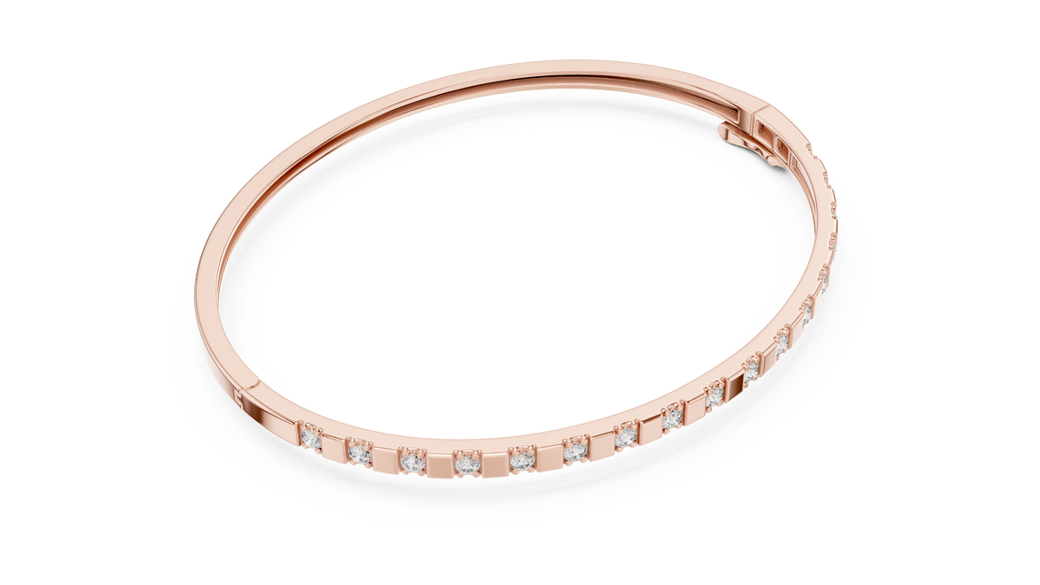 Minimal round diamond bangle bracelet in gold with delicate lab grown diamonds by Signora Jewels