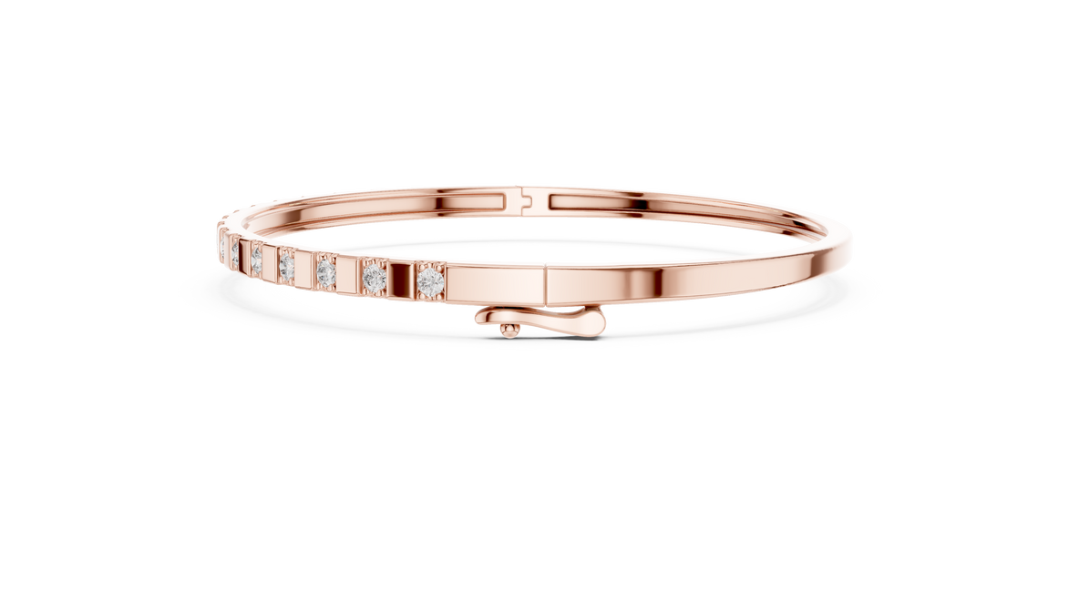 Minimal round diamond bangle bracelet in gold with delicate lab grown diamonds by Signora Jewels
