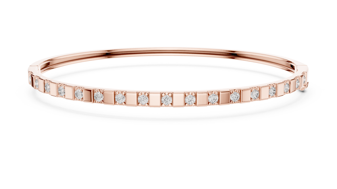 Minimal round diamond bangle bracelet in gold with delicate lab grown diamonds by Signora Jewels