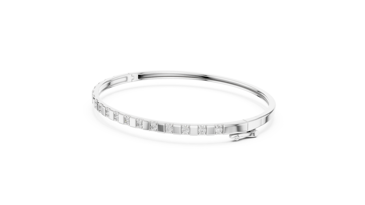 Minimal round diamond bangle bracelet in gold with delicate lab grown diamonds by Signora Jewels
