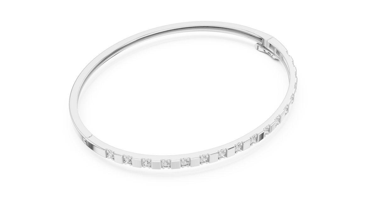 Minimal round diamond bangle bracelet in gold with delicate lab grown diamonds by Signora Jewels