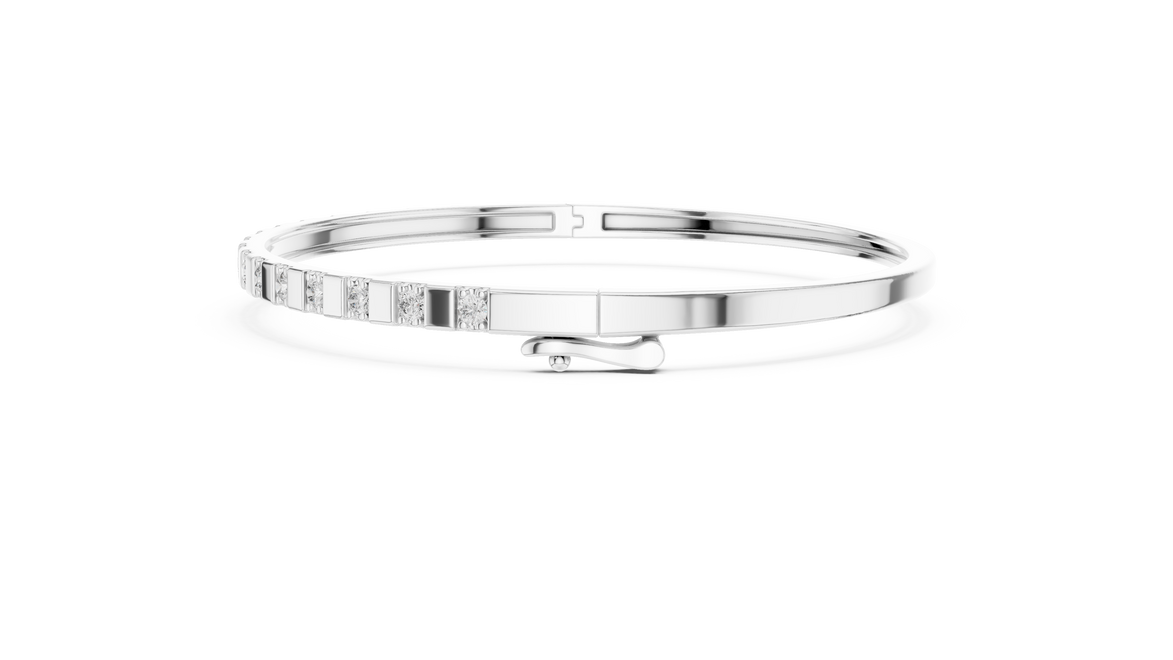 Minimal round diamond bangle bracelet in gold with delicate lab grown diamonds by Signora Jewels