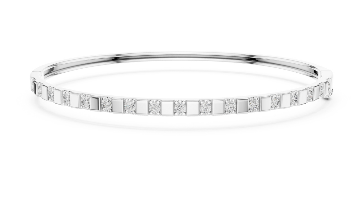 Minimal round diamond bangle bracelet in gold with delicate lab grown diamonds by Signora Jewels